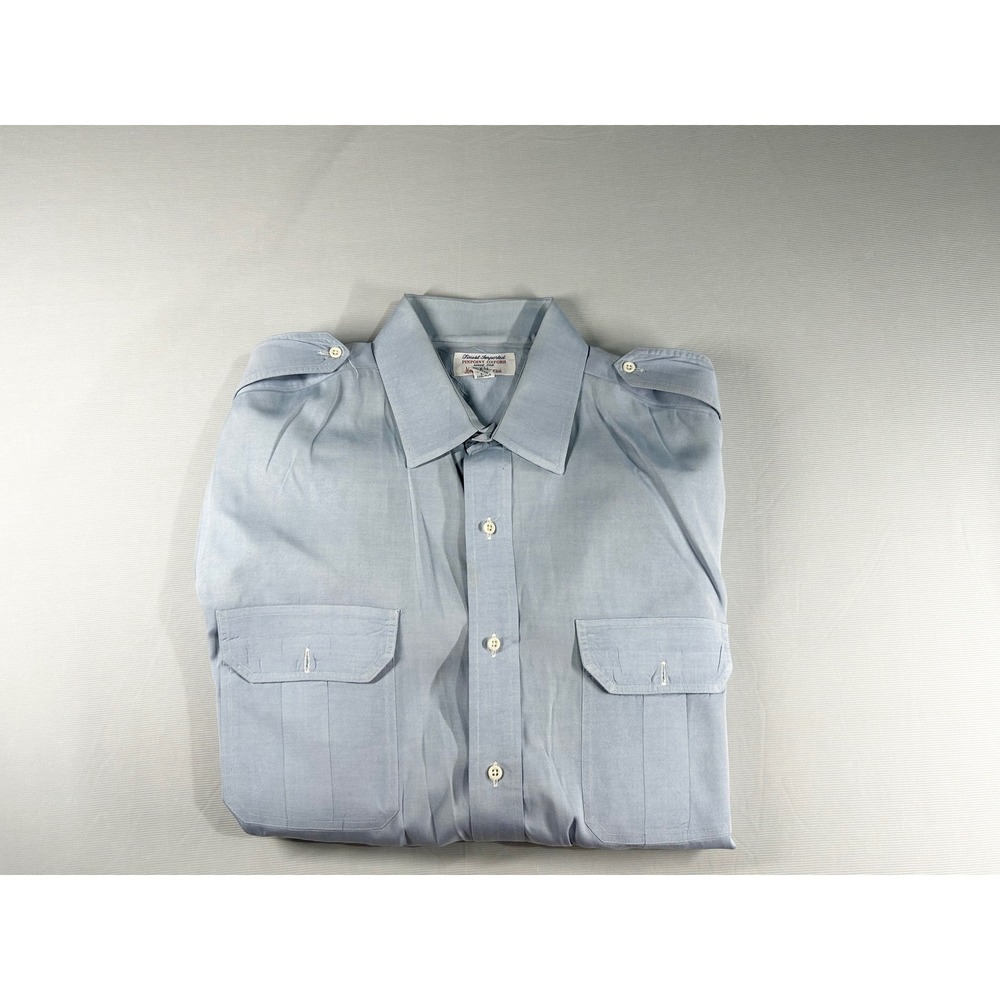 Neiman Marcus Mens Blue Pinpoint Oxford Short Sleeve Epaulet Shirt Size L USA